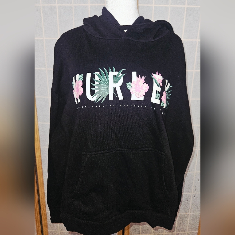 Hurley Black Hoodie with Floral Design - Size 1X